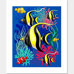 Angel Fish and Clown Fish Pattern Posters and Art